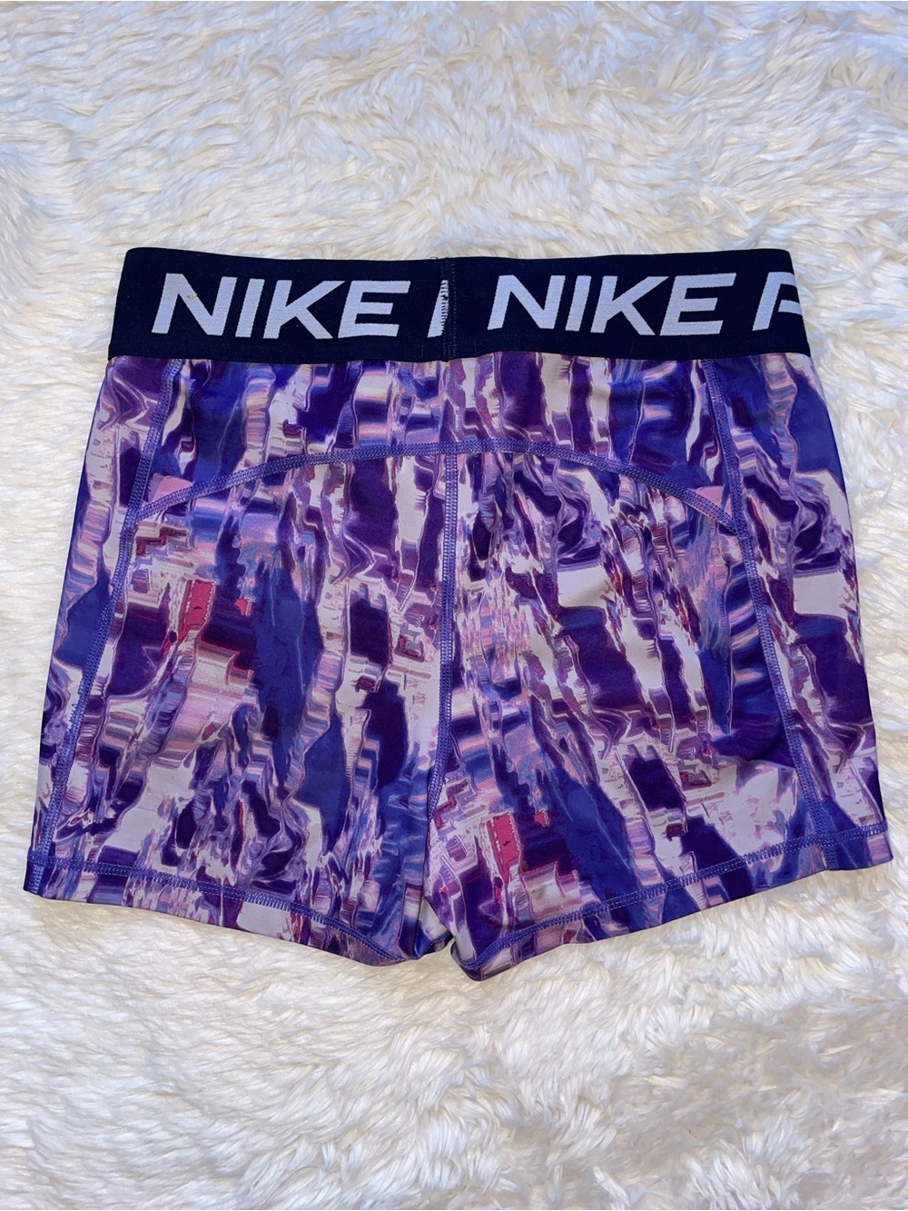 Nike pros purple print Nike Pro shorts women’s M medium compression gym dri fit - Picture 5 of 6